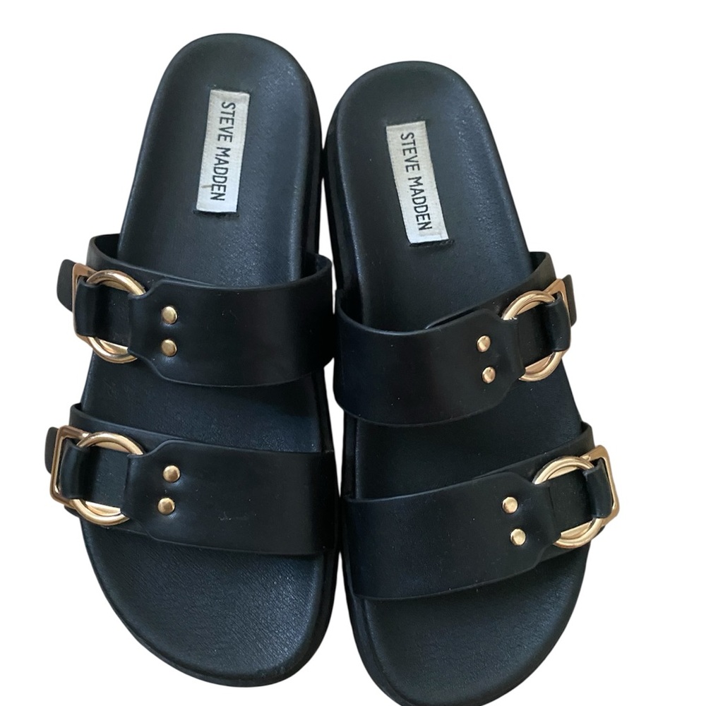 Steve Madden Black Sandals with Gold Buckles